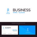 Lighthouse, House, Light, Beach, Ocean Blue Business logo and Business Card Template. Front and Back Design