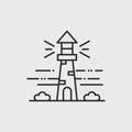 Lighthouse icon. Island beach coast. Design element for poster, label, brochure. Royalty Free Stock Photo