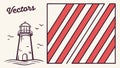 Lighthouse Icon on Red Diagonal Stripe Background Art, vector design Generative AI Royalty Free Stock Photo