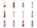 Lighthouse icon set, flat style Royalty Free Stock Photo