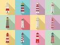 Lighthouse icon set, flat style Royalty Free Stock Photo