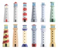 Lighthouse icons set, cartoon style Royalty Free Stock Photo