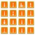 Lighthouse icons set orange square vector