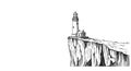 Lighthouse illustration perched on a steep, rugged cliff. The tower has a cylindrical Royalty Free Stock Photo