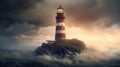 Lighthouse On Island Against Storm: Timeless Artistry In Vray Tracing And Redshift