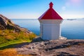 Lighthouse on island and beautiful sea nature Norway natural landscape Royalty Free Stock Photo