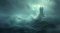 A lighthouse keeper scans the stormy sea with their trusty lantern ready to guide any lost ships to safety. The bright