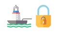 Lighthouse Keyhole Icon: Accessing Safe Harbor Information, vector design Generative AI Royalty Free Stock Photo