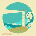 Lighthouse label. Vintage seascape