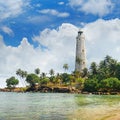 Lighthouse, lagoon and tropical palms Matara Sri Lanka