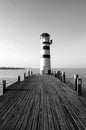 Lighthouse at Lake Neusiedl  beautiful Black and White photography panorama at sea. Neusiedler See, Burgenland, Austria. Royalty Free Stock Photo