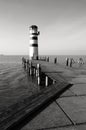 Lighthouse at Lake Neusiedl  beautiful Black and White photography panorama at sea. Neusiedler See, Burgenland, Austria. Royalty Free Stock Photo