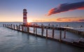 Lighthouse at Lake Neusiedl at sunset Royalty Free Stock Photo