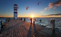 Lighthouse at Lake Neusiedl at sunset