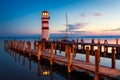 Lighthouse at Lake Neusiedl at sunset near Podersdorf, Burgenland, Austria