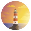 Lighthouse with landscape in round icon