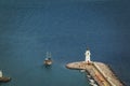 lighthouse on a large pier from the top view Royalty Free Stock Photo