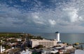 Lighthouse / Lightstation at Puerto Juarez Ferry dock / pier in Cancun Bay along Mexico's Mayan Riviera coastline