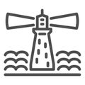 Lighthouse line icon, nautical concept, beach signal beacon sign on white background, luminous lighthouse icon in Royalty Free Stock Photo