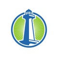 Lighthouse logo design, safety beach logo concept, retro style illustration - Vector Royalty Free Stock Photo