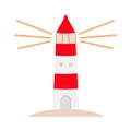 Lighthouse logo icon. Path lighting. Light house shining. Red white building. Sea ocean tower maritime architecture. Flat design.