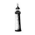 Lighthouse logo template design. illustration. beacon, sea-light, pike, light tower, guiding light, seamark. Ink pen sketch Royalty Free Stock Photo