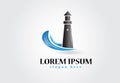 Lighthouse and waves beach logo vector Royalty Free Stock Photo