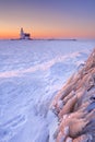 Lighthouse of Marken, The Netherlands at sunrise in winter Royalty Free Stock Photo