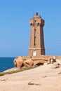 Lighthouse Men Ruz at Brittany, France Royalty Free Stock Photo