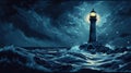 A lighthouse in the middle of the ocean (AI Generated Royalty Free Stock Photo