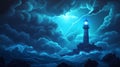 A lighthouse in the middle of the ocean (AI Generated Royalty Free Stock Photo