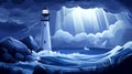 A lighthouse in the middle of the ocean (AI Generated Royalty Free Stock Photo