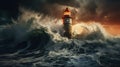 Lighthouse in the middle of the ocean Royalty Free Stock Photo
