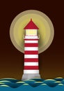 Lighthouse in the middle of the sea at night. paper art design