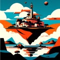 Lighthouse in the middle of the sea. Vector illustration for your design Generative AI