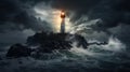 A lighthouse in the middle of a stormy ocean AI Generated Royalty Free Stock Photo