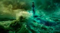 A lighthouse in the middle of a stormy ocean Royalty Free Stock Photo