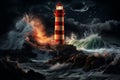 a lighthouse in the middle of a stormy sea