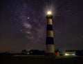 Lighthouse and Milky Way galaxy at night Royalty Free Stock Photo