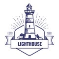 Lighthouse monochrome isolated icon striped beacon or searchlight tower