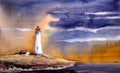 Lighthouse & Monsoon Landscape - Watercolor on Ppaer Painting