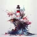 Lighthouse with multicolored paints splash. AI generative