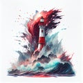 Lighthouse with multicolored paints splash. AI generative