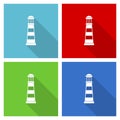 Lighthouse, navigation, sea icon set, flat design vector illustration in eps 10 for webdesign and mobile applications in four