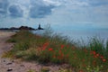 Lighthouse near Ahtopol with popies, Bulgaria