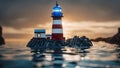 lighthouse at night lighthouse is made of Lego bricks and the water is made of blue jelly Marblehead Lighthouse Royalty Free Stock Photo