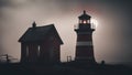 lighthouse at night A scary lighthouse in a foggy night,