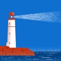 Lighthouse night seascape horizon. Vector illustration