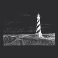 Lighthouse night view, hand drawing in vector
