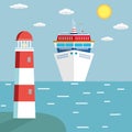 Lighthouse and ocean cruise ship Royalty Free Stock Photo